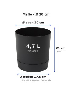 Übertopf rund Ø20 × 21 cm Matt, 4,7 L – Schwarz | Töpferkönig 2