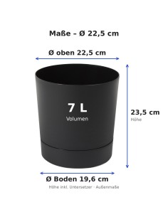 Sierpot rond Ø23 × 24 cm mat, 7 L – Zwart | Töpferkönig 2