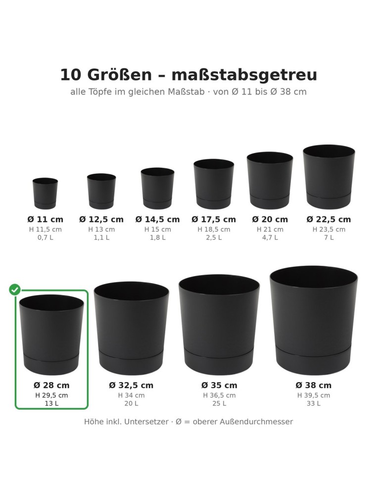 Übertopf rund Ø28 × 30 cm Matt, 13 L – Schwarz | Töpferkönig