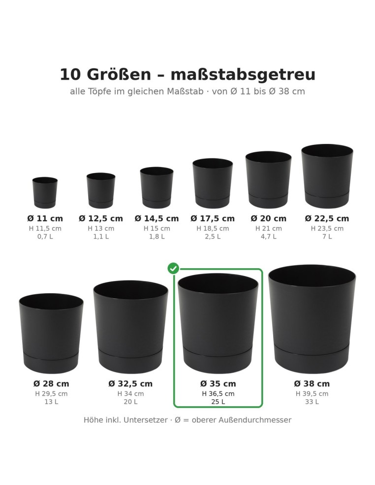 Cubremacetas redondo Ø35 × 37 cm mate, 25 L – Negro | Töpferkönig