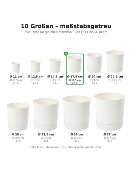 Cache-pot rond Ø18 × 19 cm mat, 2,5 L – Crème | Töpferkönig