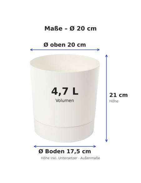 Cache-pot rond Ø20 × 21 cm mat, 4,7 L – Crème | Töpferkönig
