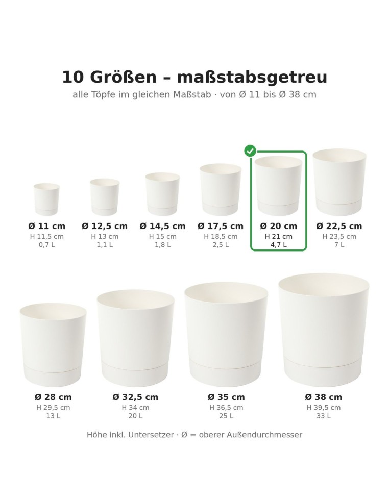 Übertopf rund Ø20 × 21 cm Matt, 4,7 L – Creme | Töpferkönig