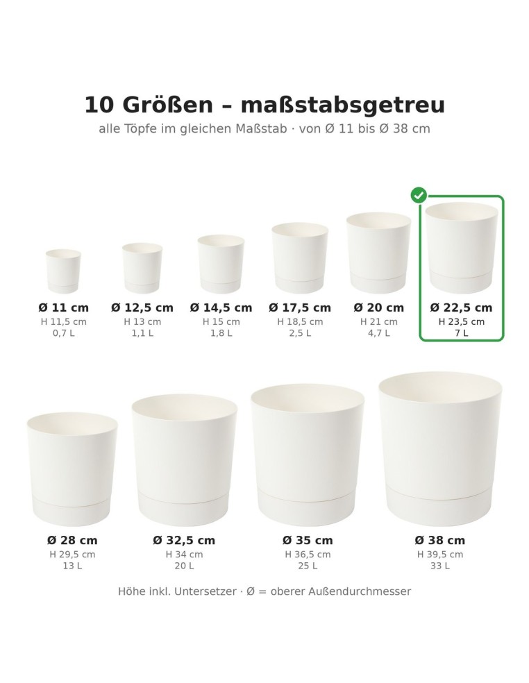 Übertopf rund Ø23 × 24 cm Matt, 7 L – Creme | Töpferkönig