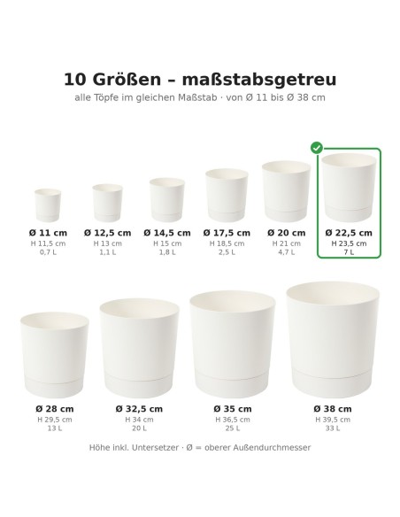 Cache-pot rond Ø23 × 24 cm mat, 7 L – Crème | Töpferkönig