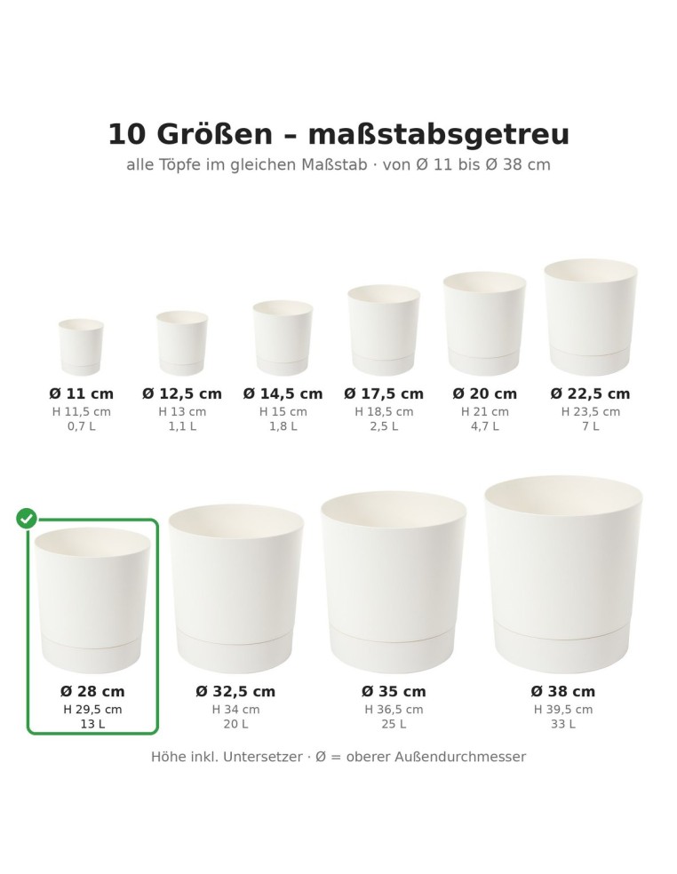 Cache-pot rond Ø28 × 30 cm mat, 13 L – Crème | Töpferkönig