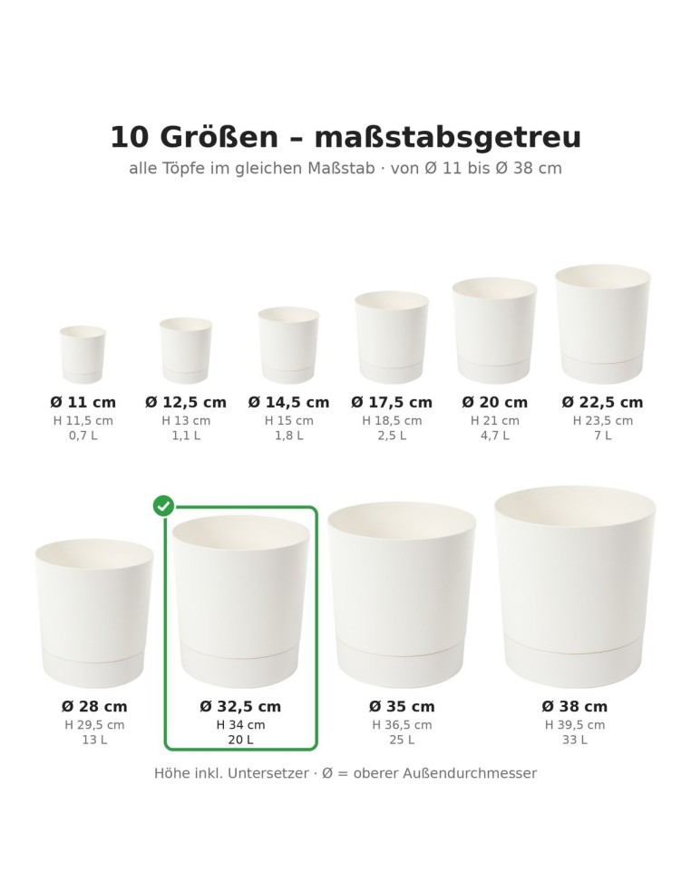Cubremacetas redondo Ø33 × 34 cm mate, 20 L – Crema | Töpferkönig