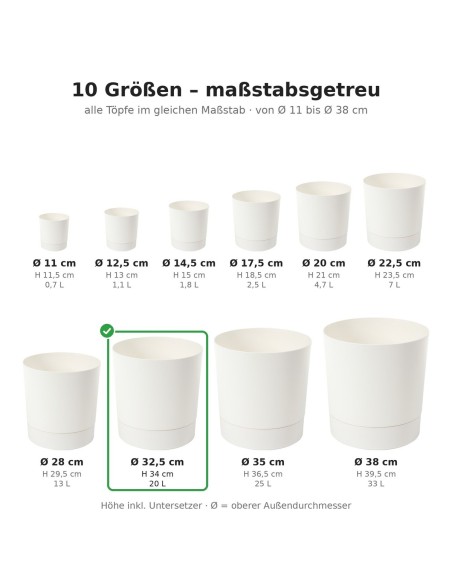 Sierpot rond Ø33 × 34 cm mat, 20 L – Crème | Töpferkönig