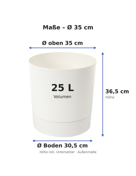 Übertopf rund Ø35 × 37 cm Matt, 25 L – Creme | Töpferkönig
