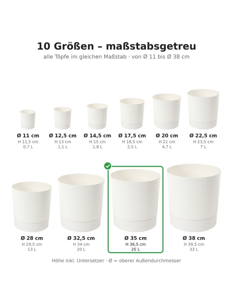 Cache-pot rond Ø35 × 37 cm mat, 25 L – Crème | Töpferkönig