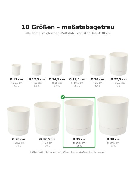 Übertopf rund Ø35 × 37 cm Matt, 25 L – Creme | Töpferkönig