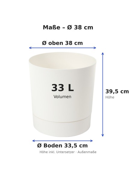 Cache-pot rond Ø38 × 40 cm mat, 33 L – Crème | Töpferkönig