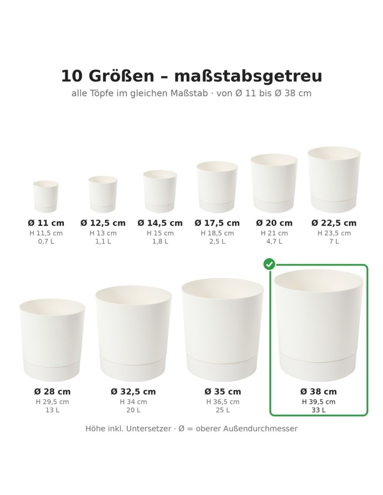 Cache-pot rond Ø38 × 40 cm mat, 33 L – Crème | Töpferkönig