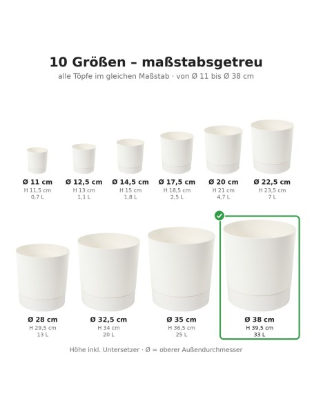Cache-pot rond Ø38 × 40 cm mat, 33 L – Crème | Töpferkönig