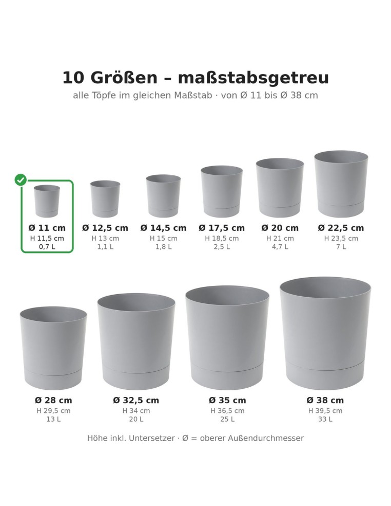 Coprivaso rotondo Ø11 × 12 cm opaco, 0,7 L – Grigio | Töpferkönig