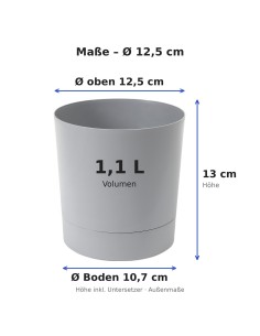 Cache-pot rond Ø13 × 13 cm mat, 1,1 L – Gris | Töpferkönig 2