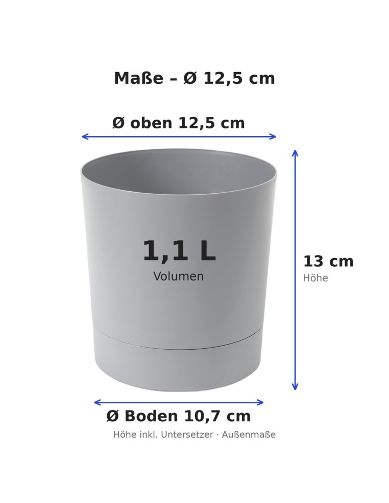 Cache-pot rond Ø13 × 13 cm mat, 1,1 L – Gris | Töpferkönig