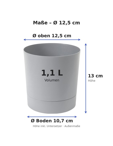Coprivaso rotondo Ø13 × 13 cm opaco, 1,1 L – Grigio | Töpferkönig