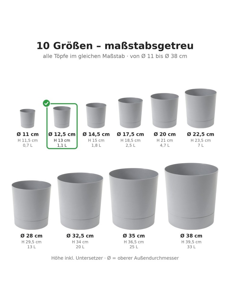 Cache-pot rond Ø13 × 13 cm mat, 1,1 L – Gris | Töpferkönig