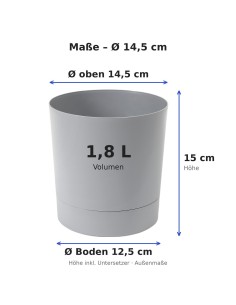 Cubremacetas redondo Ø15 × 15 cm mate, 1,8 L – Gris | Töpferkönig 2
