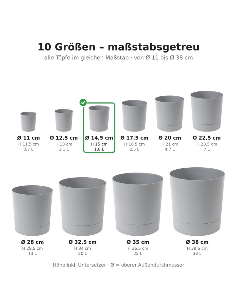 Übertopf rund Ø15 × 15 cm Matt, 1,8 L – Grau | Töpferkönig