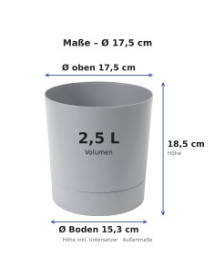 Übertopf rund Ø18 × 19 cm Matt, 2,5 L – Grau | Töpferkönig 2