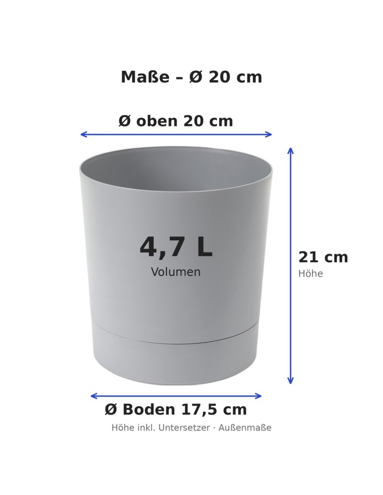 Sierpot rond Ø20 × 21 cm mat, 4,7 L – Grijs | Töpferkönig