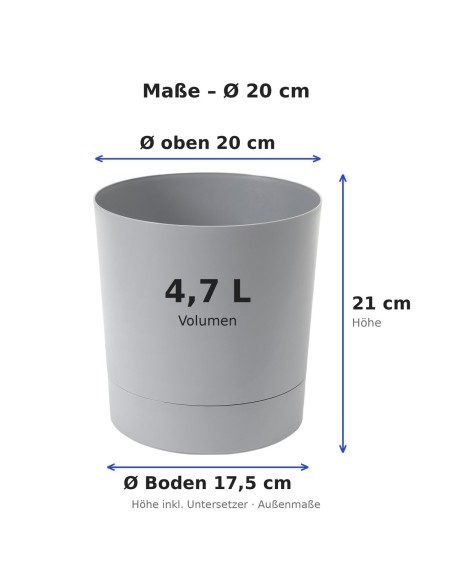 Cubremacetas redondo Ø20 × 21 cm mate, 4,7 L – Gris | Töpferkönig