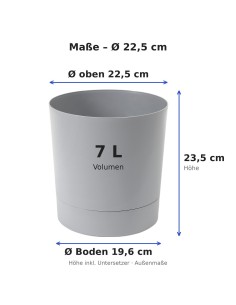 Cubremacetas redondo Ø23 × 24 cm mate, 7 L – Gris | Töpferkönig 2
