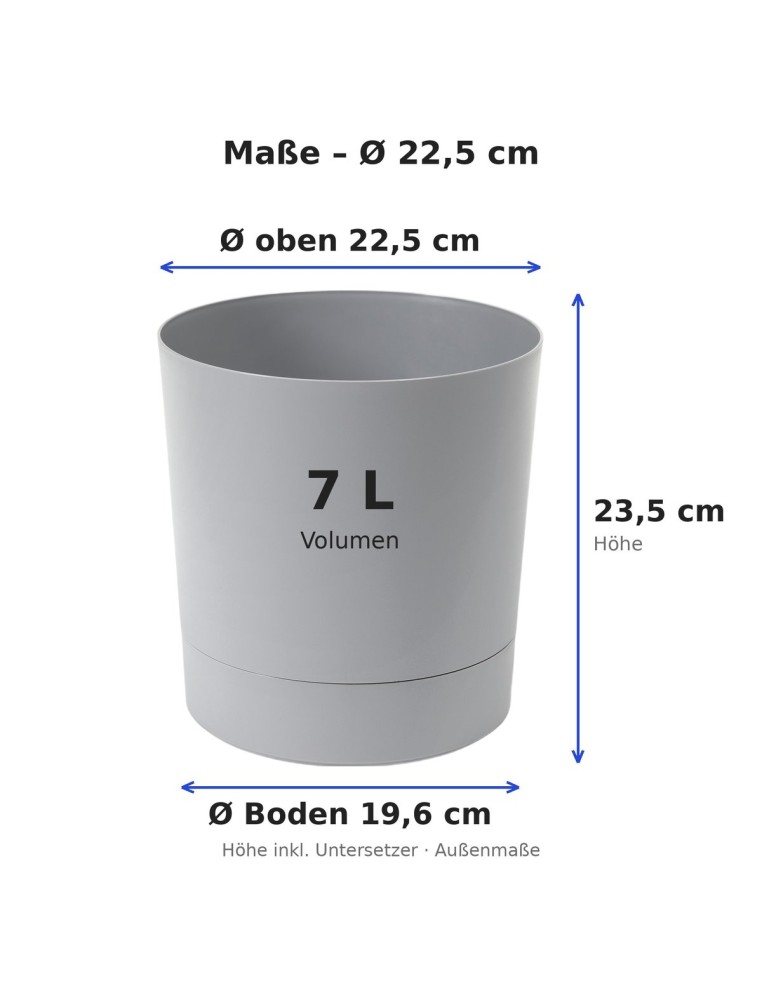 Übertopf rund Ø23 × 24 cm Matt, 7 L – Grau | Töpferkönig