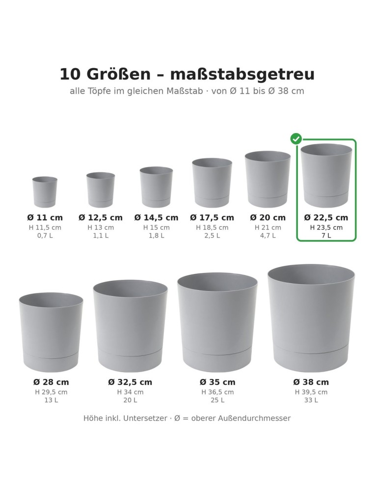 Übertopf rund Ø23 × 24 cm Matt, 7 L – Grau | Töpferkönig