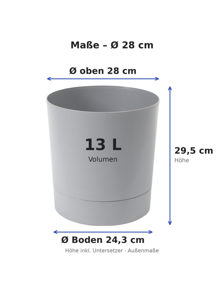 Coprivaso rotondo Ø28 × 30 cm opaco, 13 L – Grigio | Töpferkönig