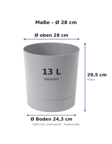 Cubremacetas redondo Ø28 × 30 cm mate, 13 L – Gris | Töpferkönig