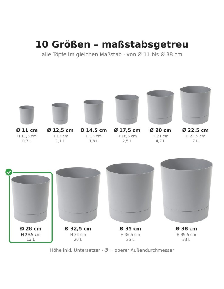 Coprivaso rotondo Ø28 × 30 cm opaco, 13 L – Grigio | Töpferkönig