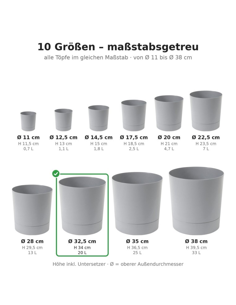 Cubremacetas redondo Ø33 × 34 cm mate, 20 L – Gris | Töpferkönig