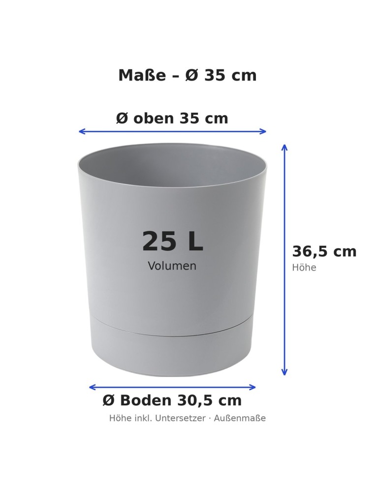 Übertopf rund Ø35 × 37 cm Matt, 25 L – Grau | Töpferkönig