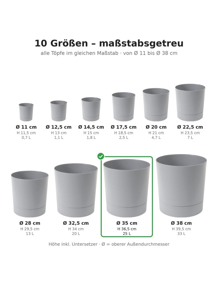 Coprivaso rotondo Ø35 × 37 cm opaco, 25 L – Grigio | Töpferkönig
