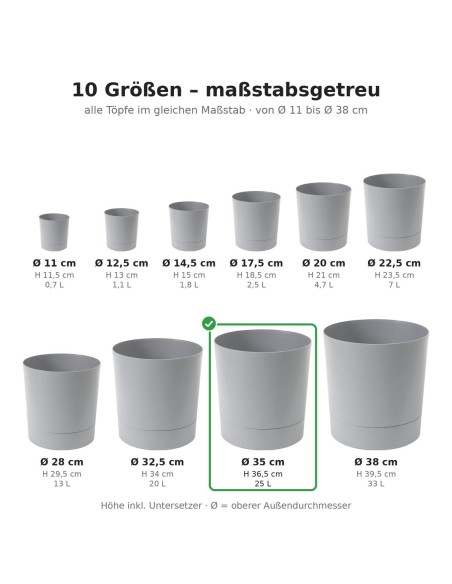 Coprivaso rotondo Ø35 × 37 cm opaco, 25 L – Grigio | Töpferkönig