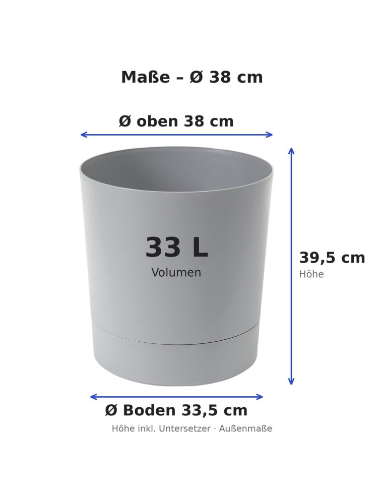 Übertopf rund Ø38 × 40 cm Matt, 33 L – Grau | Töpferkönig