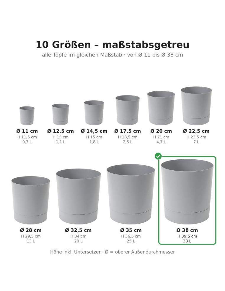 Coprivaso rotondo Ø38 × 40 cm opaco, 33 L – Grigio | Töpferkönig