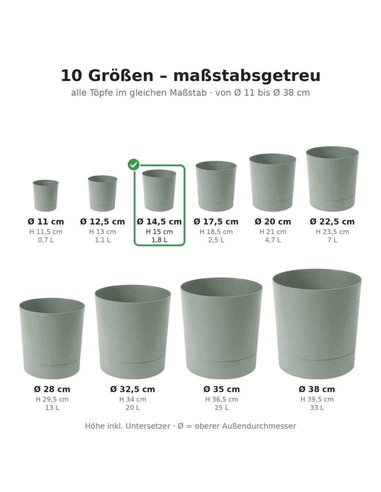 Coprivaso rotondo Ø15 × 15 cm opaco, 1,8 L – Verde | Töpferkönig