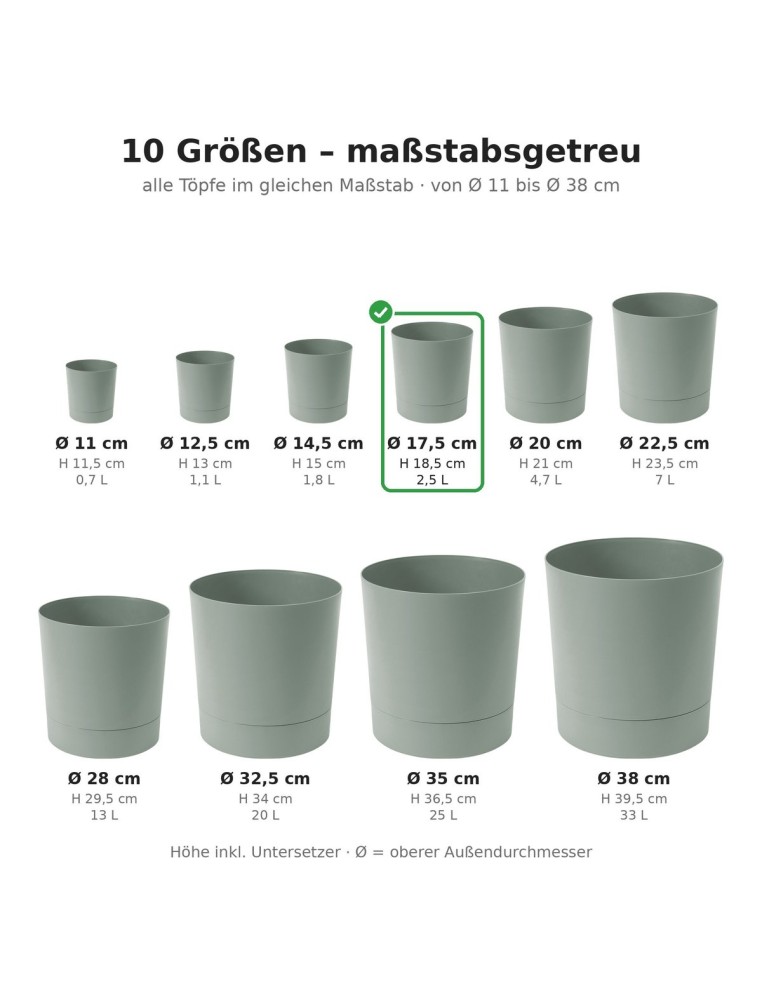 Cache-pot rond Ø18 × 19 cm mat, 2,5 L – Vert | Töpferkönig