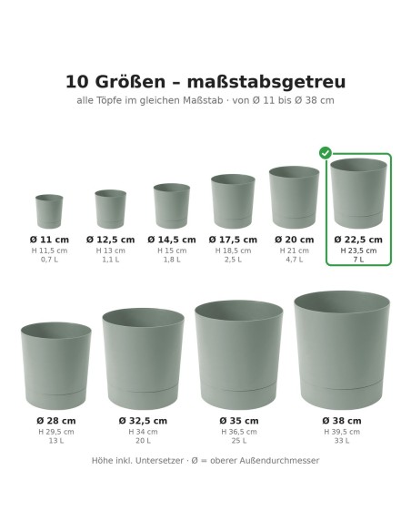 Coprivaso rotondo Ø23 × 24 cm opaco, 7 L – Verde | Töpferkönig