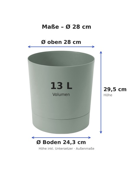 Cache-pot rond Ø28 × 30 cm mat, 13 L – Vert | Töpferkönig