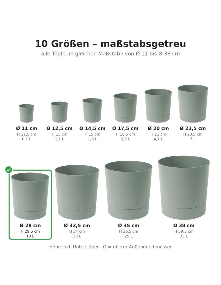 Cache-pot rond Ø28 × 30 cm mat, 13 L – Vert | Töpferkönig