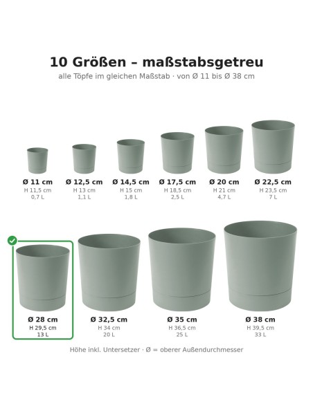 Cubremacetas redondo Ø28 × 30 cm mate, 13 L – Verde | Töpferkönig