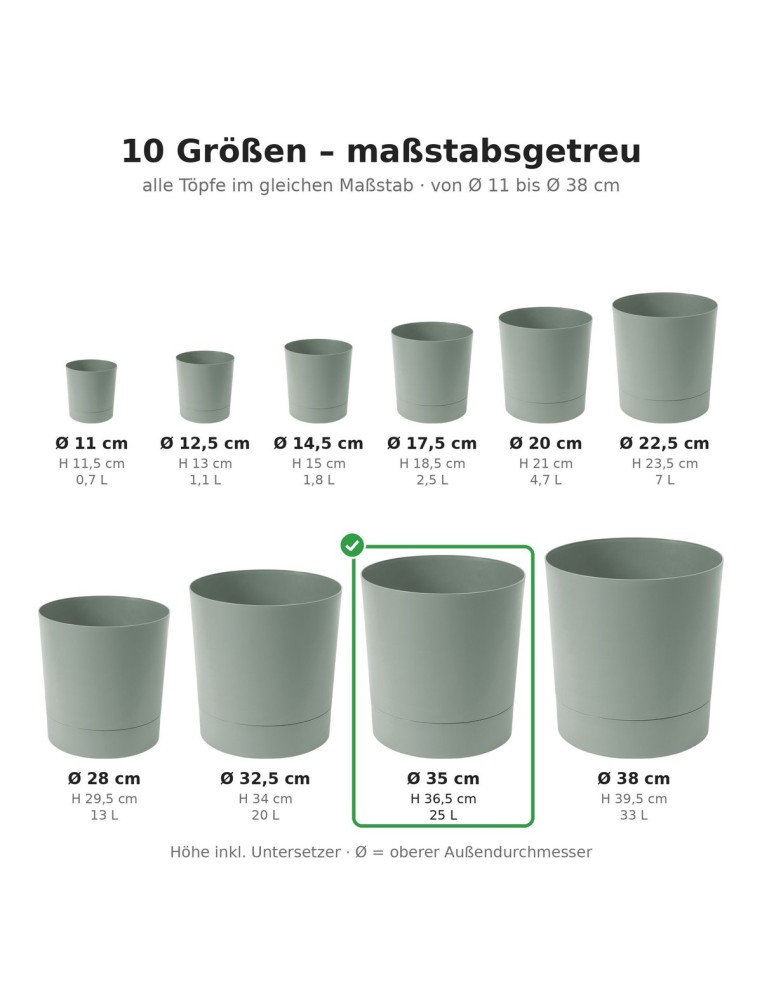 Cache-pot rond Ø35 × 37 cm mat, 25 L – Vert | Töpferkönig