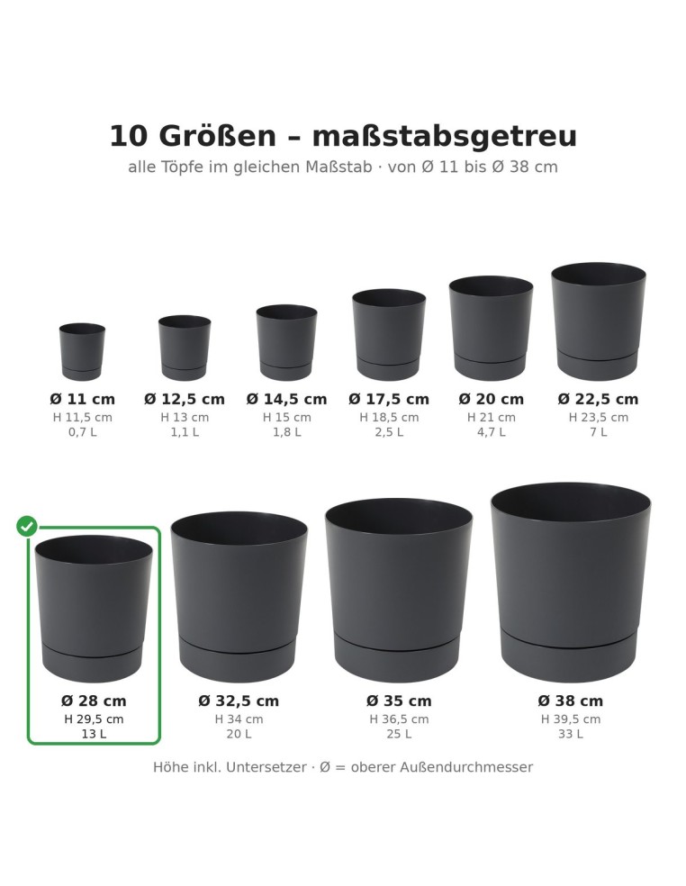 Coprivaso rotondo Ø28 × 30 cm opaco, 13 L – Antracite | Töpferkönig