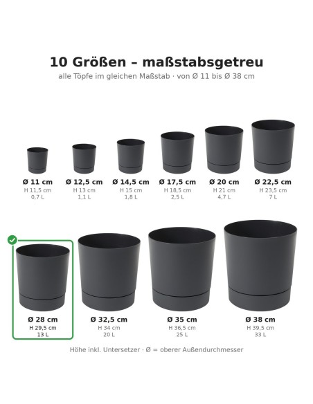 Coprivaso rotondo Ø28 × 30 cm opaco, 13 L – Antracite | Töpferkönig