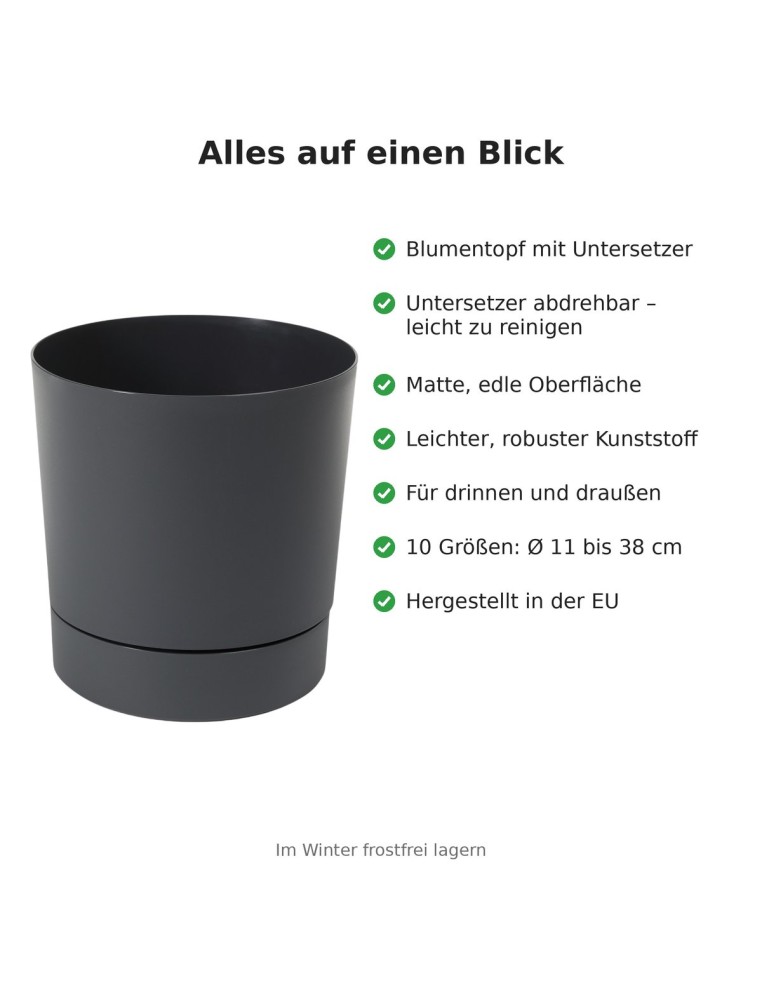 Cubremacetas redondo Ø28 × 30 cm mate, 13 L – Antracita | Töpferkönig